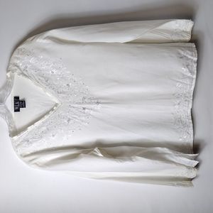 MLNY Women's White Embroidered Blouse Size XL